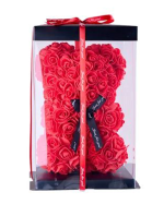 Premium Kırmızı Gül Tasarımlı Teddy Bear – Şeffaf Kutulu Romantik Hediye